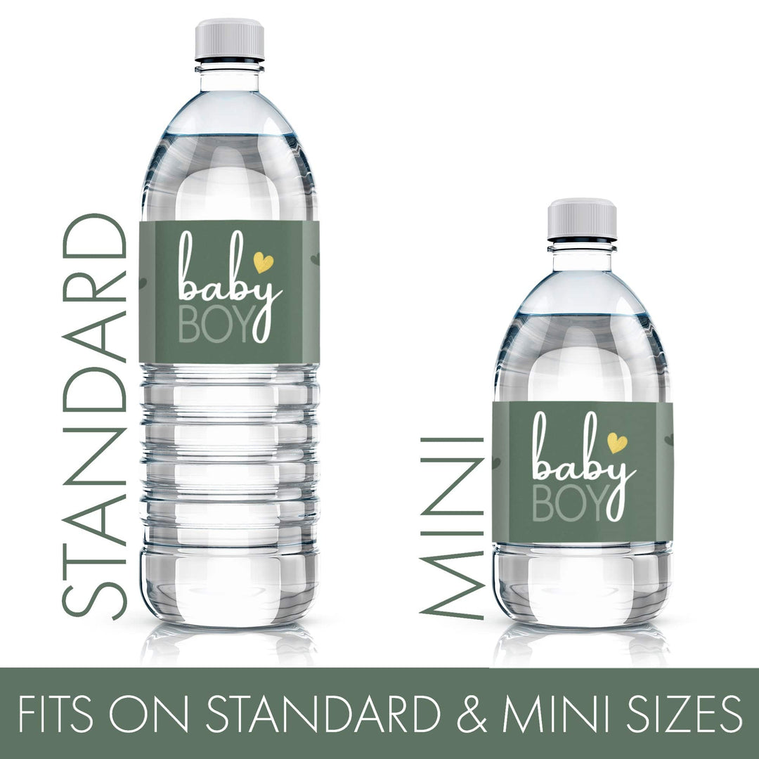 Sweet Baby Boy: Verde - Etiquetas para botellas de agua para baby shower It's a Boy - 24 pegatinas impermeables