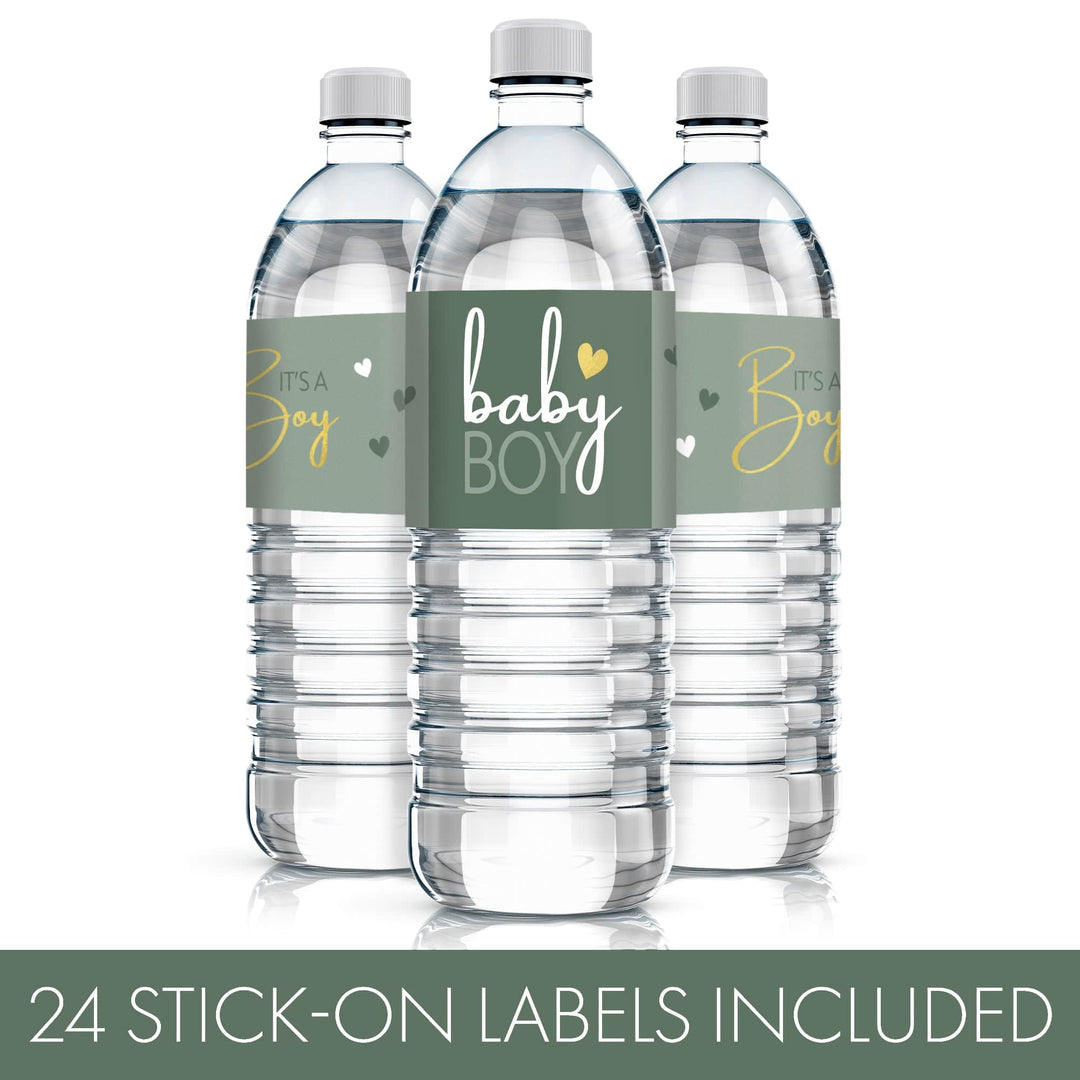 Sweet Baby Boy: Verde - Etiquetas para botellas de agua para baby shower It's a Boy - 24 pegatinas impermeables