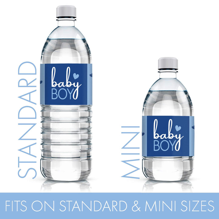 Sweet Baby Boy: Azul - Etiquetas para botellas de agua para baby shower - 24 pegatinas impermeables