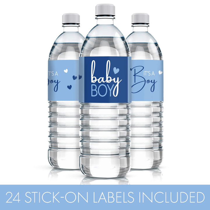 Sweet Baby Boy: Azul - Etiquetas para botellas de agua para baby shower - 24 pegatinas impermeables