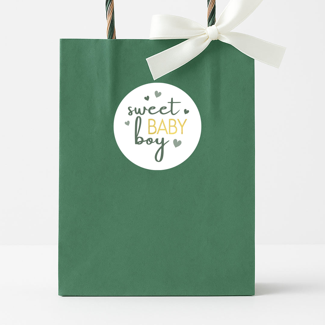 Sweet Baby Boy: Green - It’s a Boy Baby Shower Stickers  - 40 Stickers