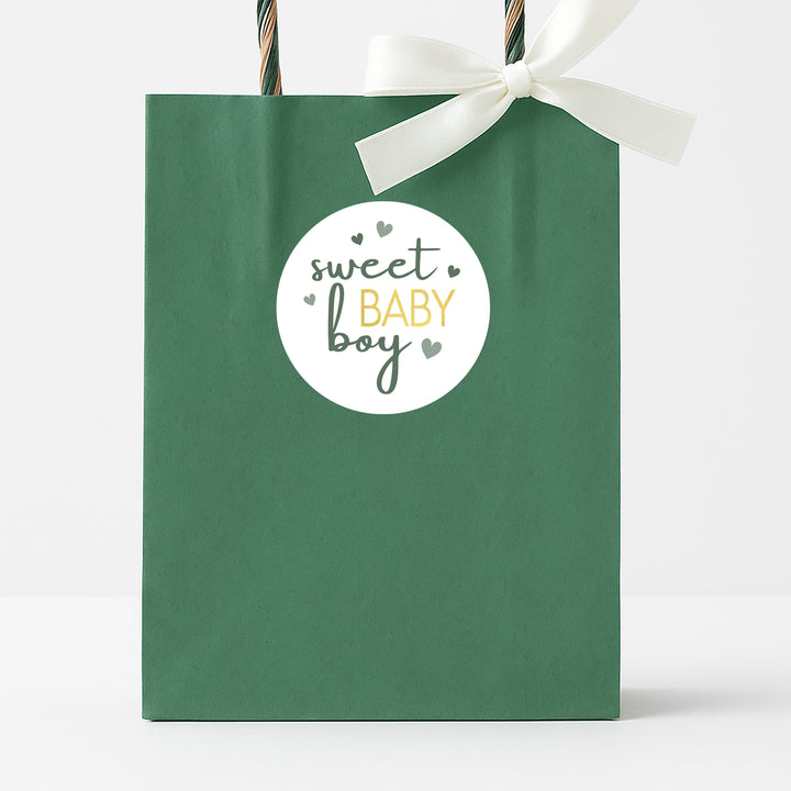 Sweet Baby Boy: Green - It’s a Boy Baby Shower Stickers  - 40 Stickers