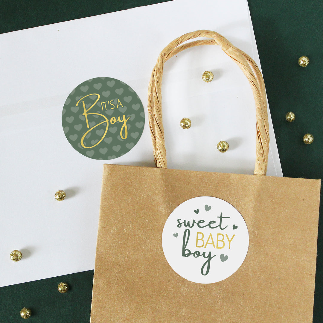 Sweet Baby Boy: Green - It’s a Boy Baby Shower Stickers  - 40 Stickers
