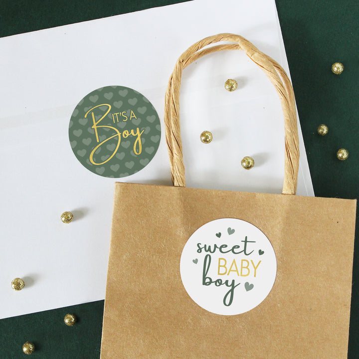Sweet Baby Boy: Green - It’s a Boy Baby Shower Stickers  - 40 Stickers