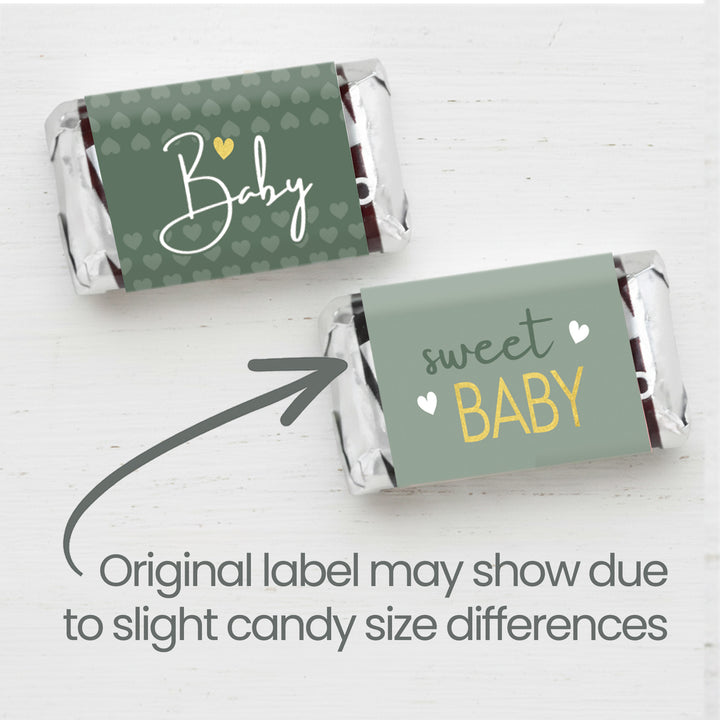 Sweet Baby Género neutro: Verde - Mini etiquetas para barra de dulces para baby shower - 45 pegatinas
