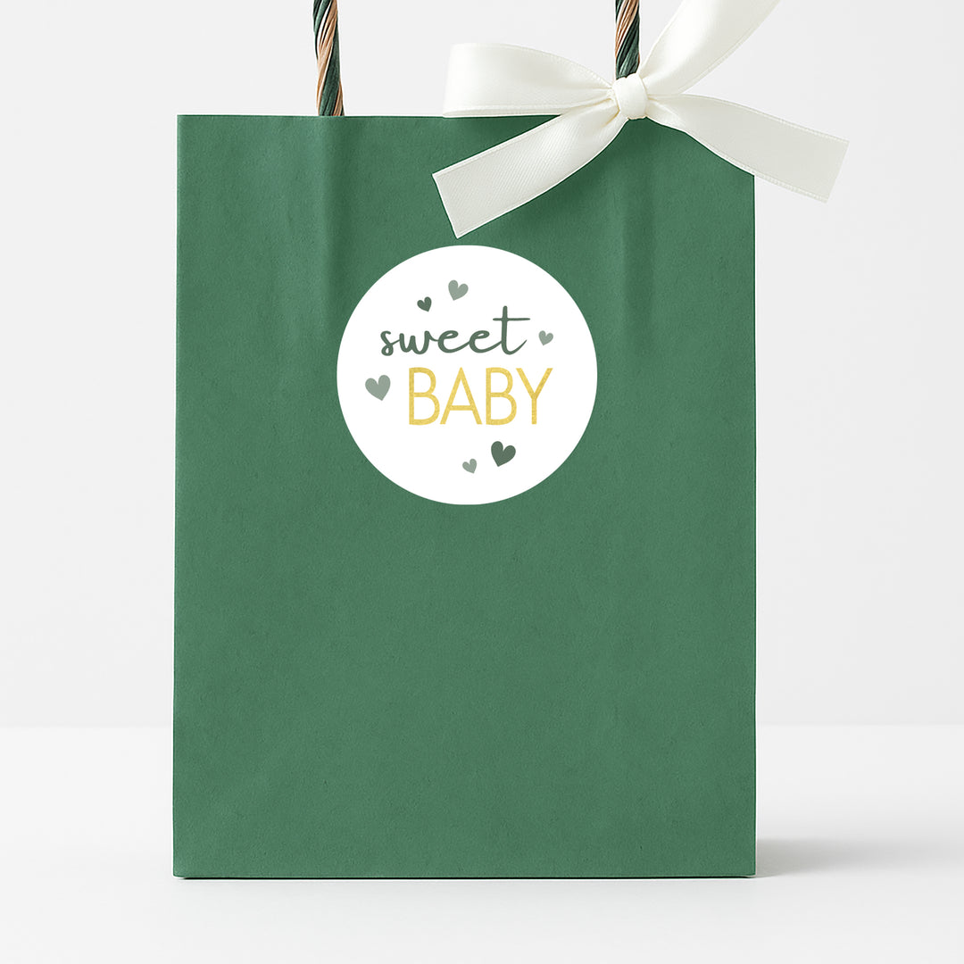 Sweet Baby Género neutro: Verde - Pegatinas para regalos de fiesta de baby shower - 40 etiquetas
