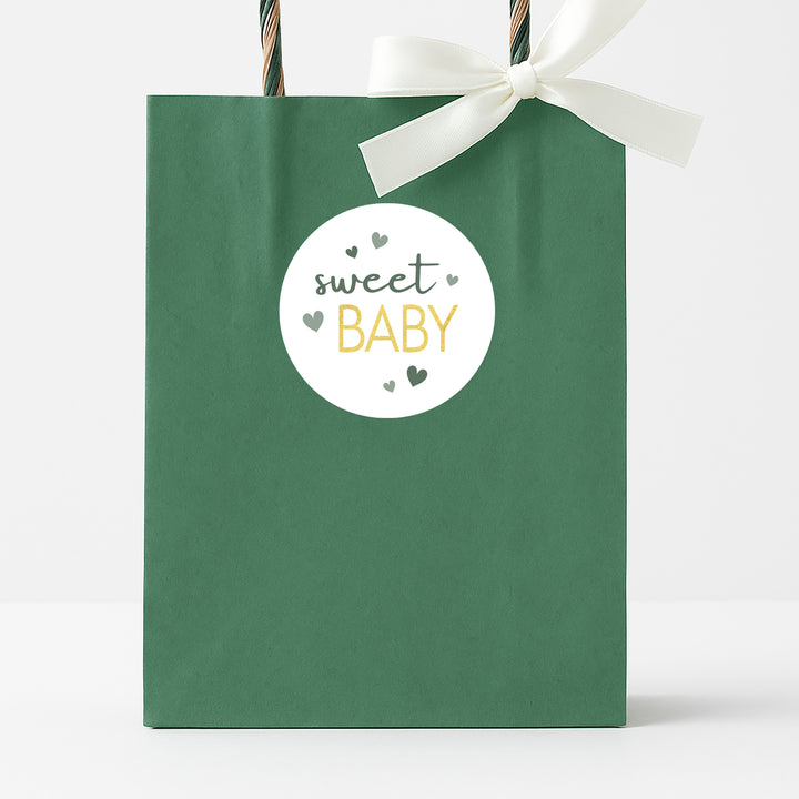 Sweet Baby Género neutro: Verde - Pegatinas para regalos de fiesta de baby shower - 40 etiquetas