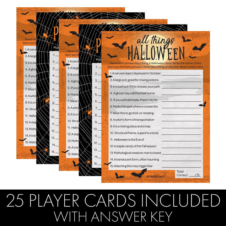 Luna Llena: Juego de fiesta de Halloween - Todo lo relacionado con Halloween y Match the Phobia - Paquete de dos juegos - 25 tarjetas de doble cara