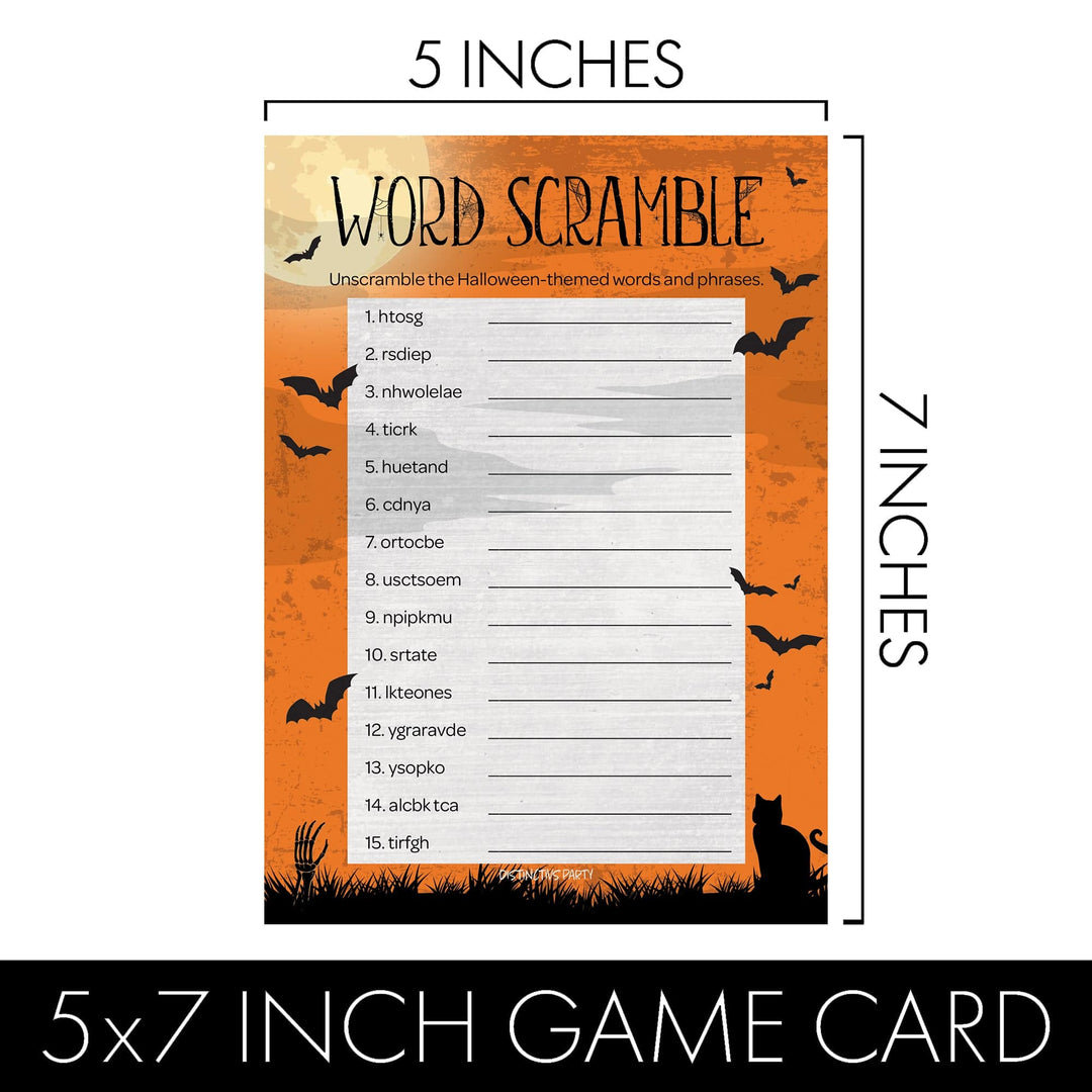 Luna Llena: Juego de fiesta de Halloween - Candy Match y Word Scramble - Paquete de dos juegos - 25 tarjetas de doble cara