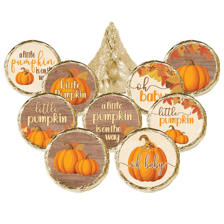 Little Pumpkin: Rustic Orange - Baby Shower Stickers - Fits on Hershey's Kisses - 180 Stickers