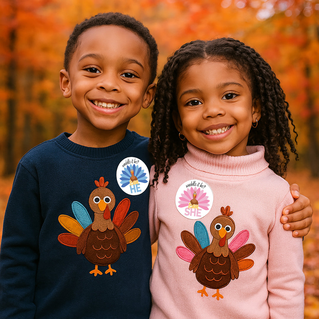 Thanksgiving Turkey Gender Reveal Stickers  - Team He or She - 40 Stickers