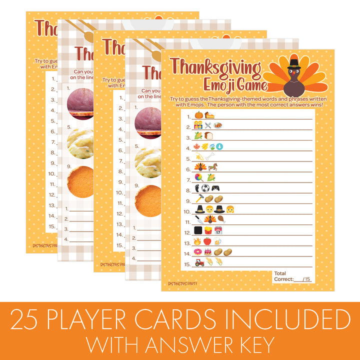 Thanksgiving Party Game Bundle - Emoji Guessing Game and Thanksgiving Food Quiz - 25 Dual-Sided Cards