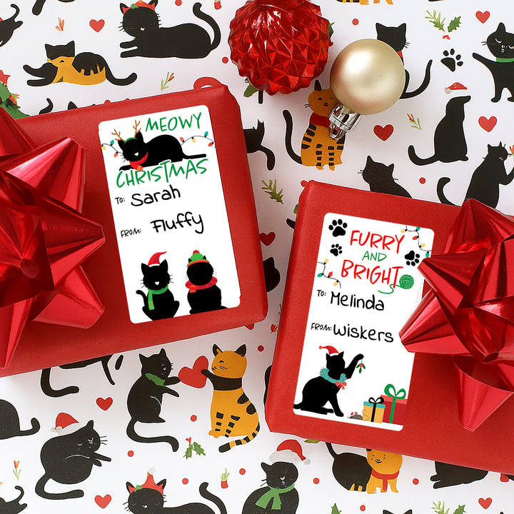 Christmas Gift Tag Stickers: Meowy Cat Christmas - 42 Stickers