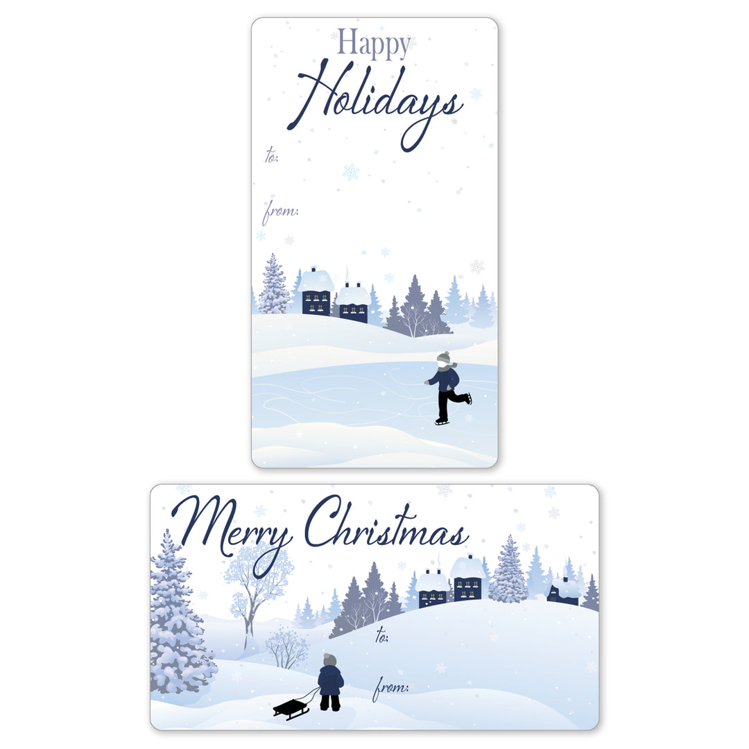 Christmas Gift Tag Stickers: Classic Winter Snow Cozy Snowy Winter Scene