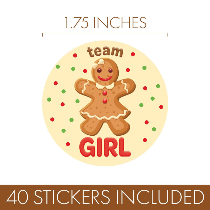 Christmas Gender Reveal: Gingerbread Party - Team He or Team She Stickers - 40 Stickers - Distinctivs Party