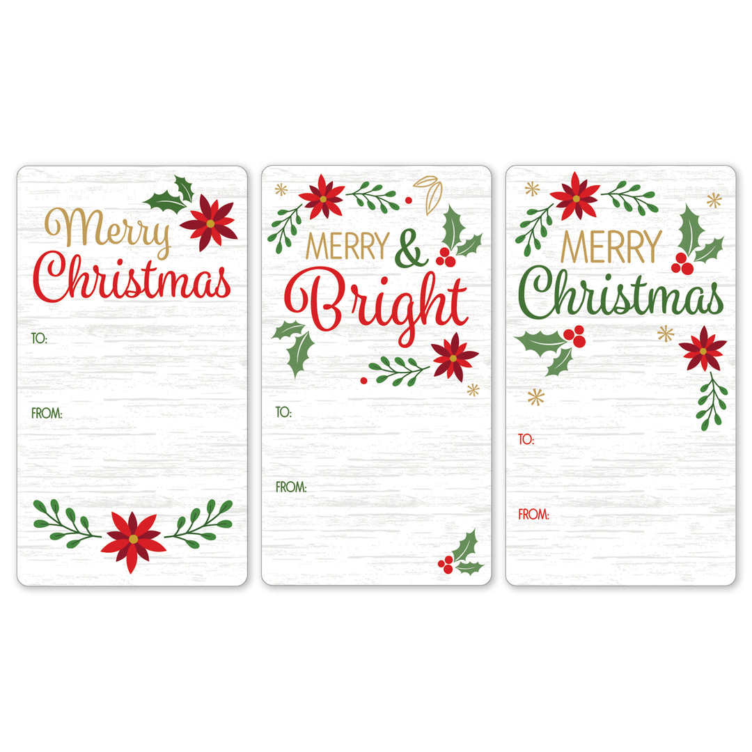 Christmas Gift Tag Stickers: Classic Poinsettia & Holly Merry Christmas