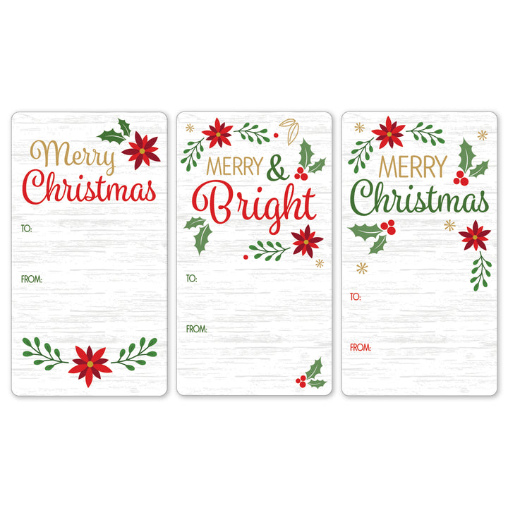 Christmas Gift Tag Stickers: Classic Poinsettia & Holly Merry Christmas