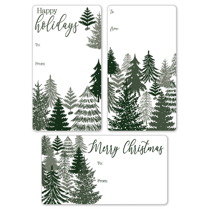 Christmas Gift Tag Stickers: Evergreens on White – 42 Labels