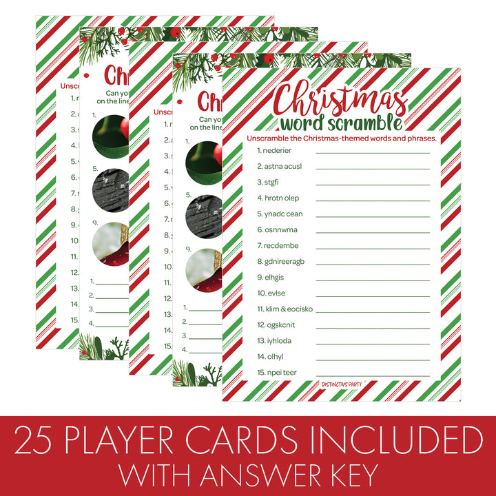 Christmas Cheer: Christmas Party Game  - Holiday Word Scramble and Picture Quiz - Two Game Bundle - 25 Dual Sided Game Cards