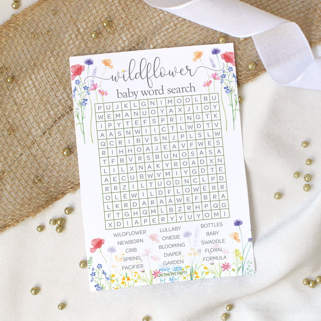 Little Wildflower: Who Knows Mommy Best and Word Search Baby Shower - Two Game Bundle - Girl, Spring - 20 Dual-Sided Game Cards