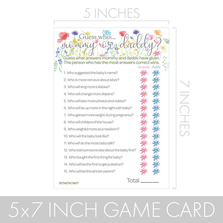Little Wildflower: Baby Shower Game - All Things Baby and "Guess Who" - Two Game Bundle - Girl, Spring - 20 Dual-Sided Game Cards