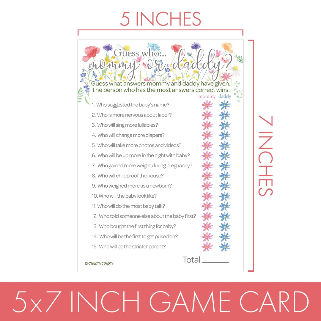 Little Wildflower: Juego de baby shower - All Things Baby y "Guess Who" - Paquete de dos juegos - Niña, Primavera - 20 cartas de juego de doble cara