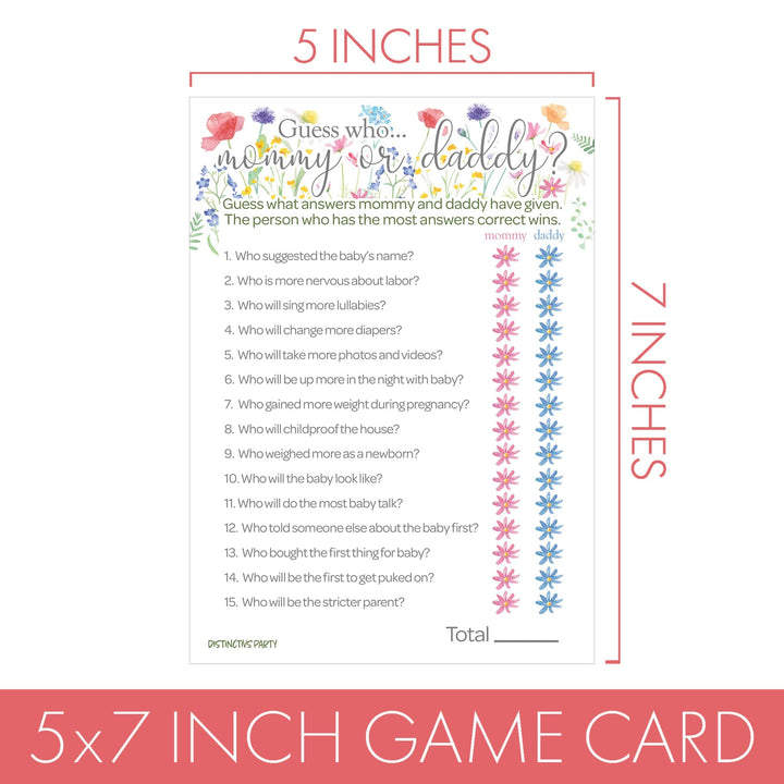 Little Wildflower: Juego de baby shower - All Things Baby y "Guess Who" - Paquete de dos juegos - Niña, Primavera - 20 cartas de juego de doble cara