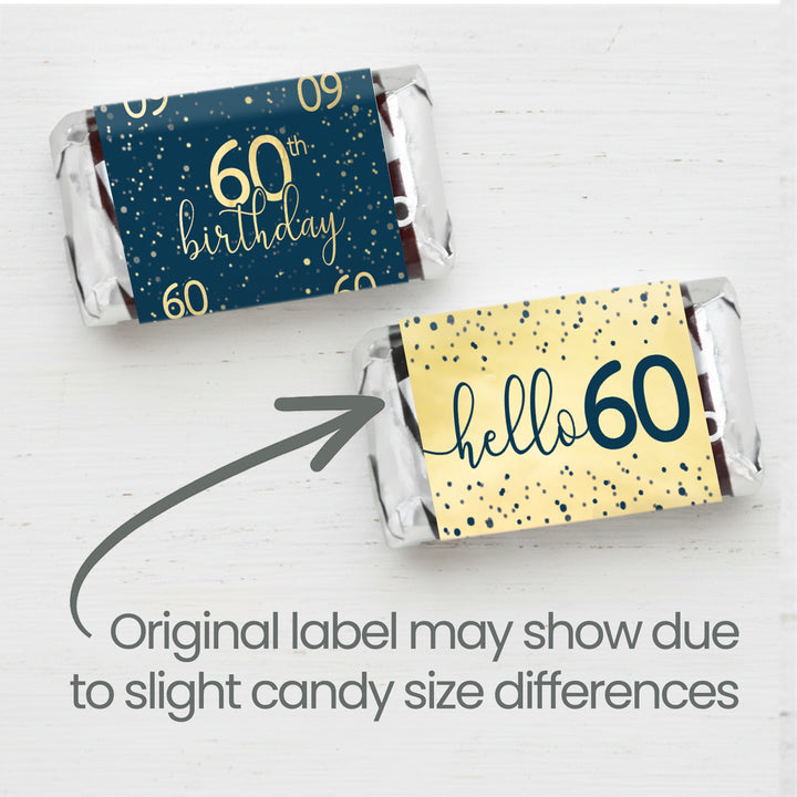 60.º cumpleaños: azul marino y dorado - Cumpleaños de adultos - Hershey's® Miniatures Candy Bar Wrappers Stickers