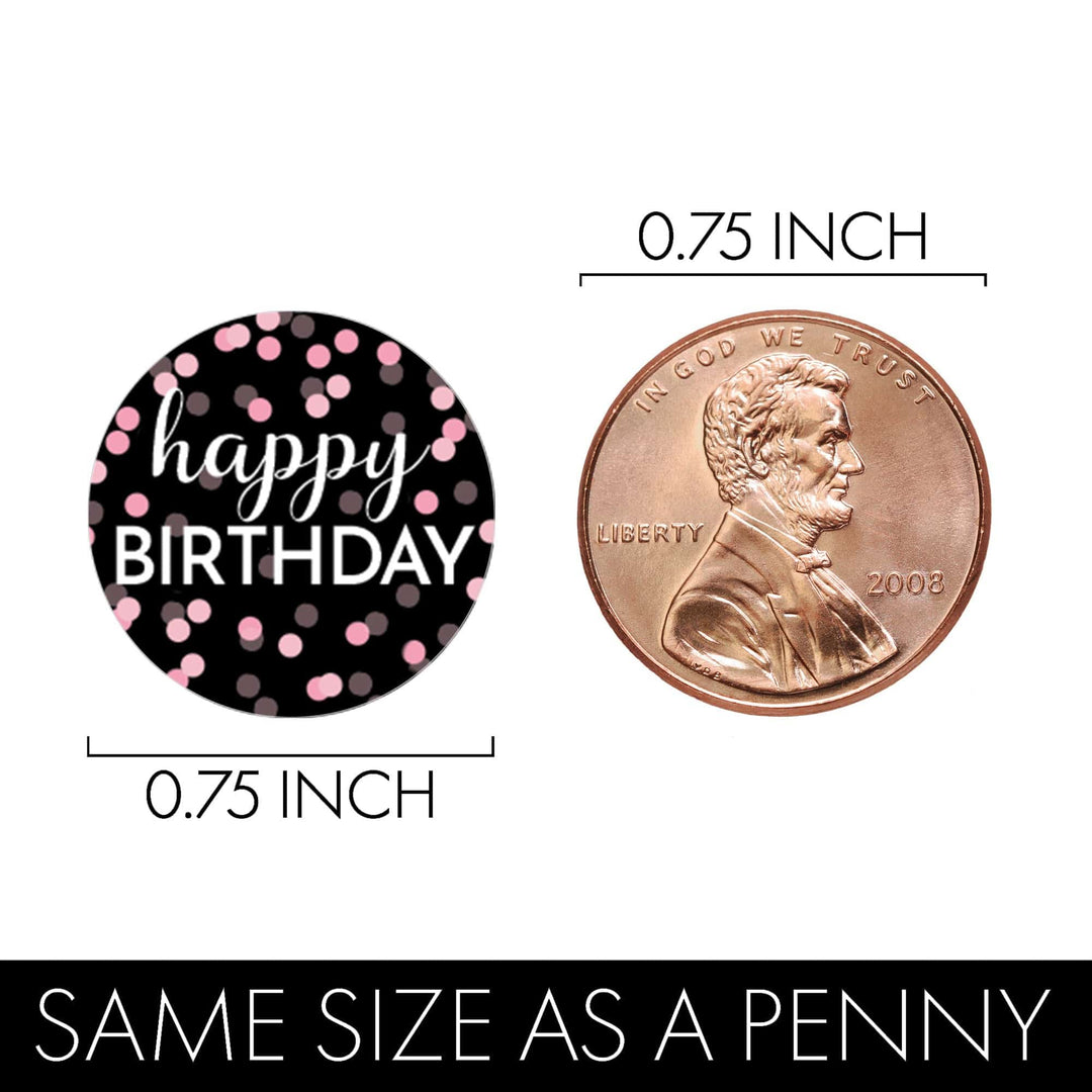 18th Birthday: Pink and Black - Adult Birthday - Party Favor Stickers - Fits on Hershey's Kisses - 180 Stickers - Distinctivs Party