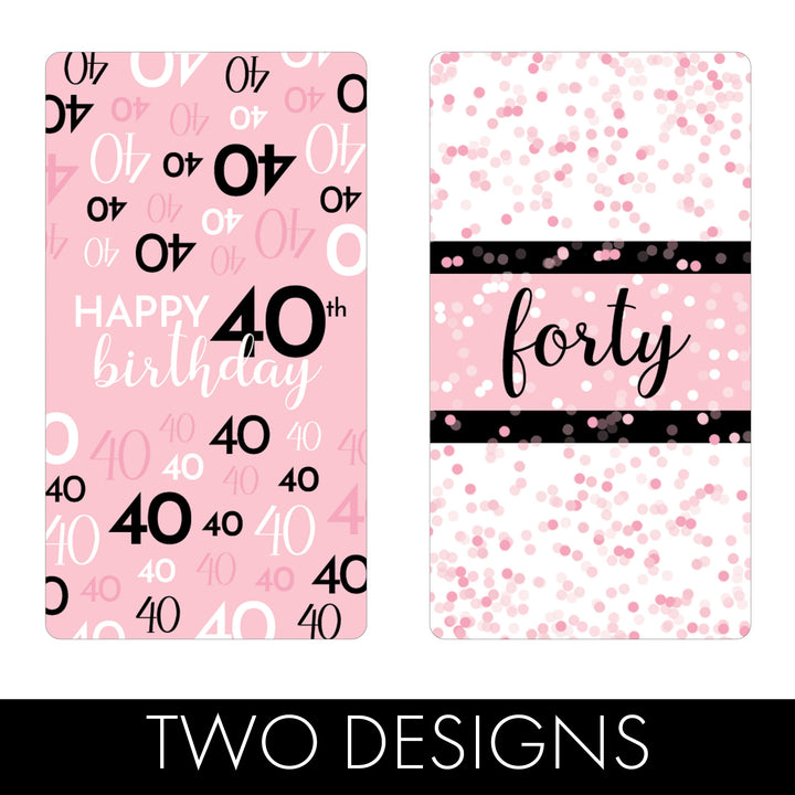 40th Birthday: Pink and Black - Adult Birthday -   Hershey's Miniatures Candy Bar Wrappers Stickers - 42 Stickers
