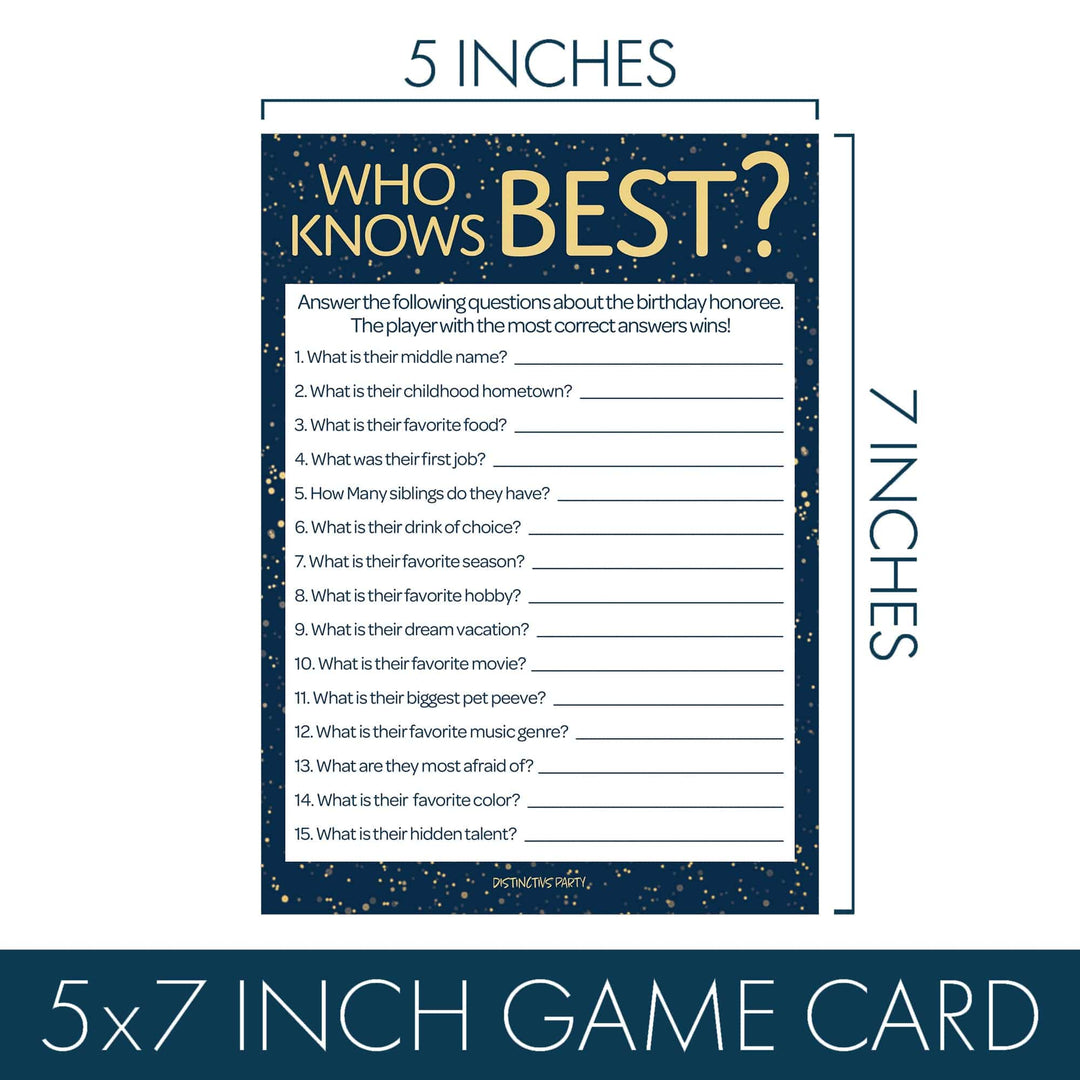 Born in The 1980s: Navy Blue & Gold - Adult Birthday - Party Game Bundle - 3 Games for 20 Guests - Distinctivs Party