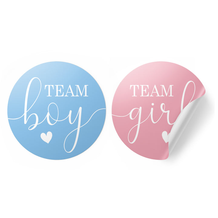 Gender Reveal Party: Pink and Blue - Team Boy or Team Girl Stickers - 40 Stickers - Distinctivs Party