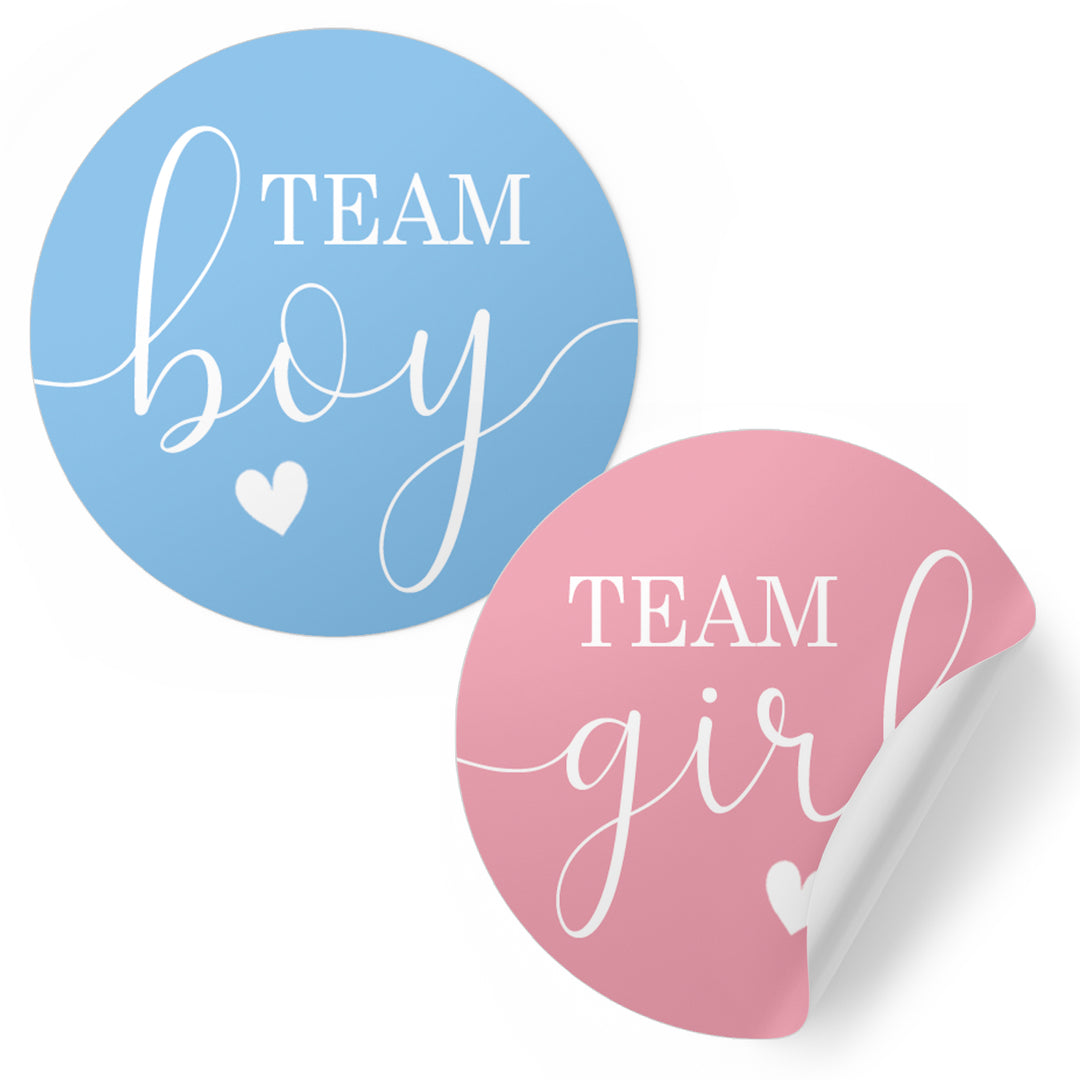 Pink and Blue Gender Reveal Party Stickers – Team Boy or Team Girl – 40 Pack (1.75" Round)