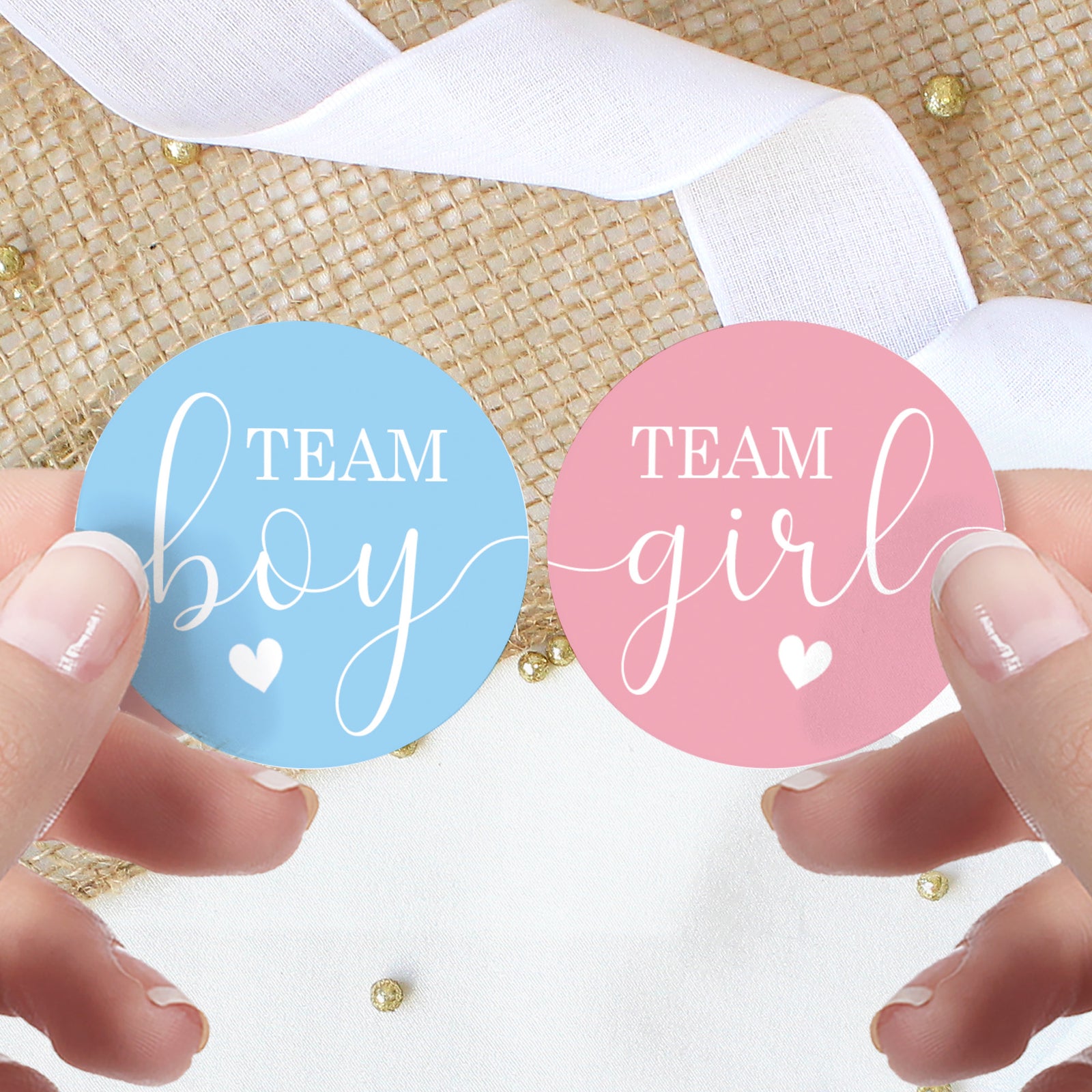 Gender Reveal Party: Pink and Blue - Team Boy or Team Girl Stickers - 40 Stickers - Distinctivs Party