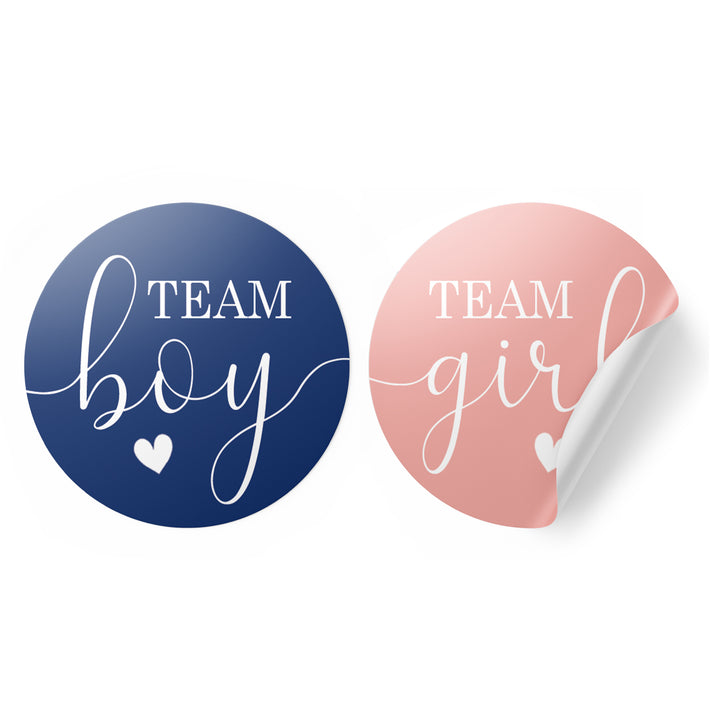 Gender Reveal Party: Navy and Blush - Team Boy or Team Girl Stickers - 40 Stickers - Distinctivs Party
