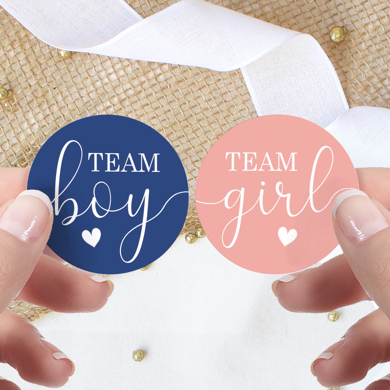 Gender Reveal Party: Navy and Blush - Team Boy or Team Girl Stickers - 40 Stickers - Distinctivs Party