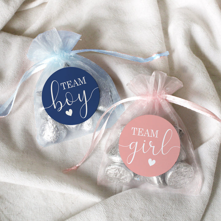 Gender Reveal Party: Navy and Blush - Team Boy or Team Girl Stickers - 40 Stickers - Distinctivs Party