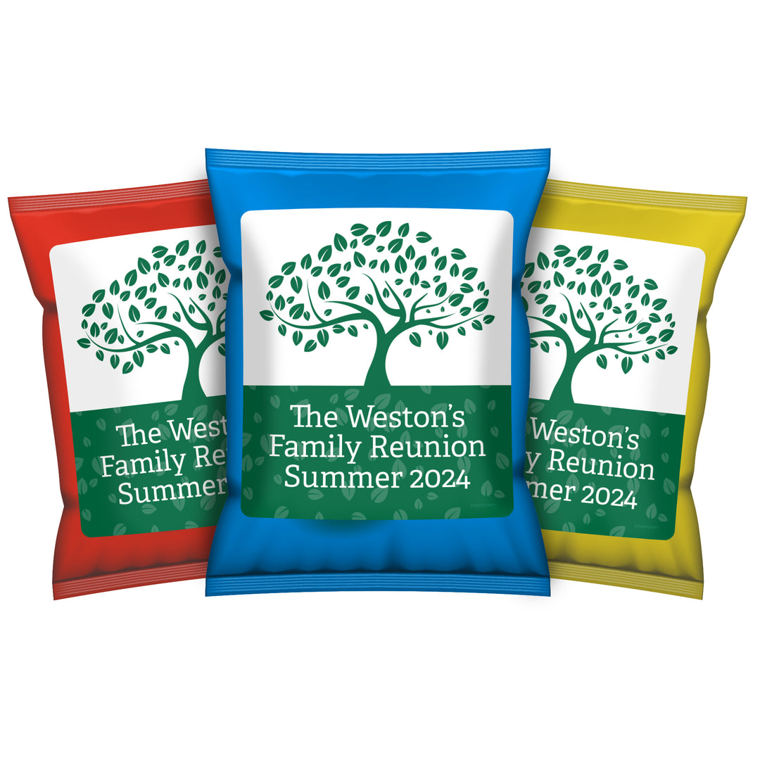 Pegatinas personalizadas para bolsas de chips y bolsas de refrigerios de reunión familiar - (9 colores)