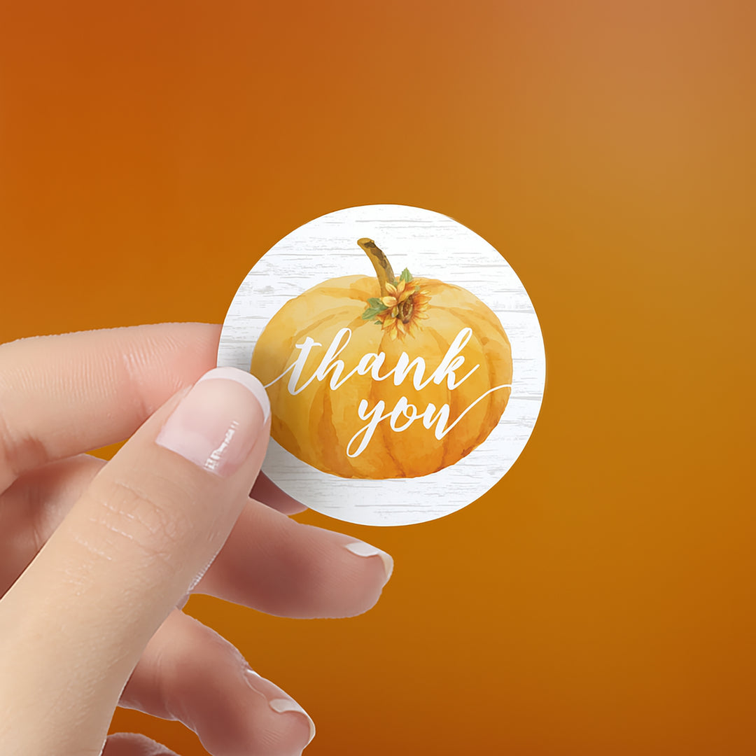 Little Pumpkin: Orange - Baby Shower - Thank You Circle Label Stickers - 40 Pack