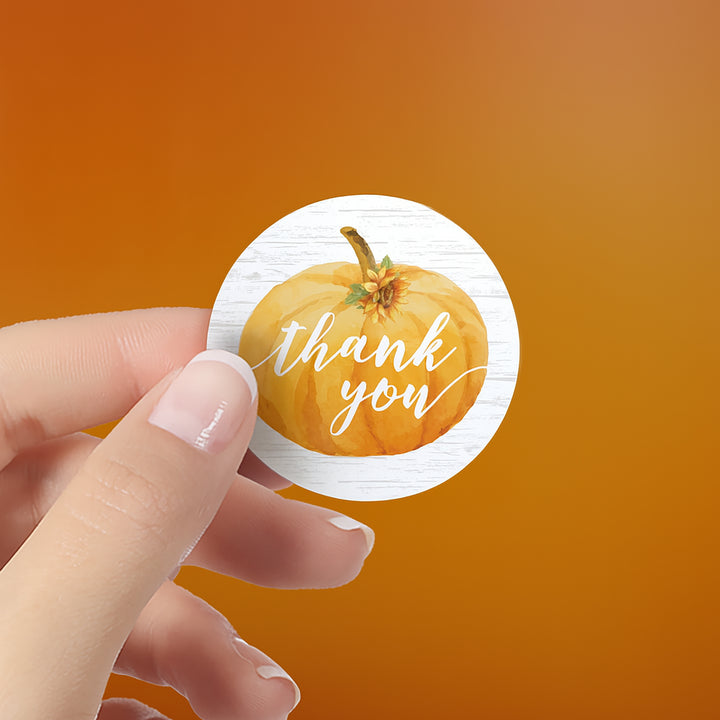 Little Pumpkin: Orange - Baby Shower - Thank You Circle Label Stickers - 40 Pack