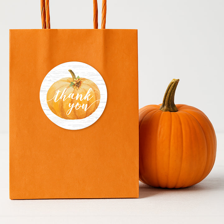 Little Pumpkin: Orange - Baby Shower - Thank You Circle Label Stickers - 40 Pack