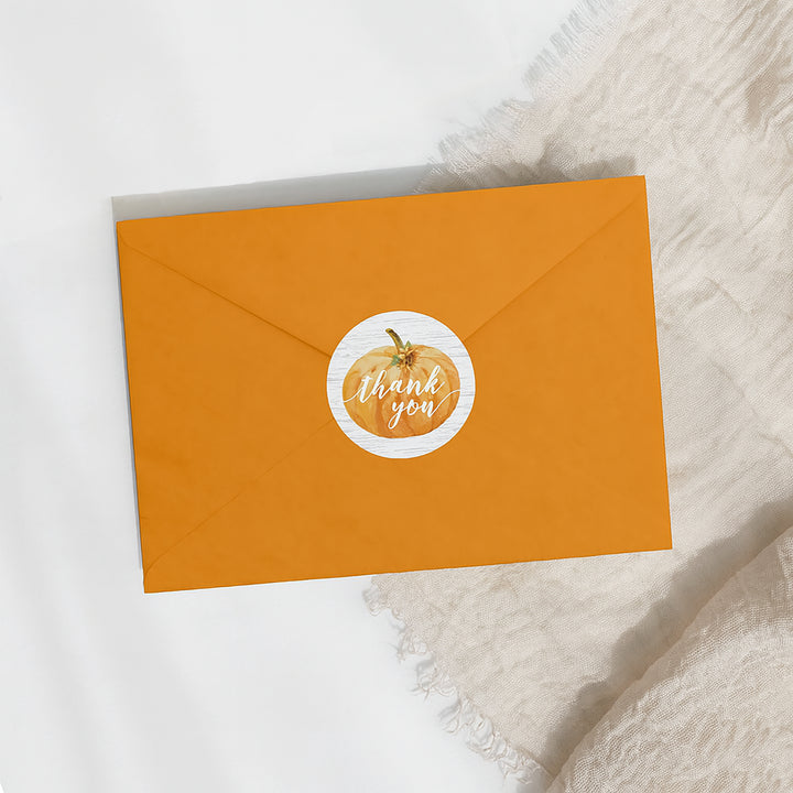 Little Pumpkin: Orange - Baby Shower - Thank You Circle Label Stickers - 40 Pack