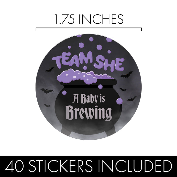 Halloween Gender Reveal Party: Purple and Green Baby is Brewing- Baby Shower - Team He or Team She Voting - 40 Stickers - Distinctivs Party