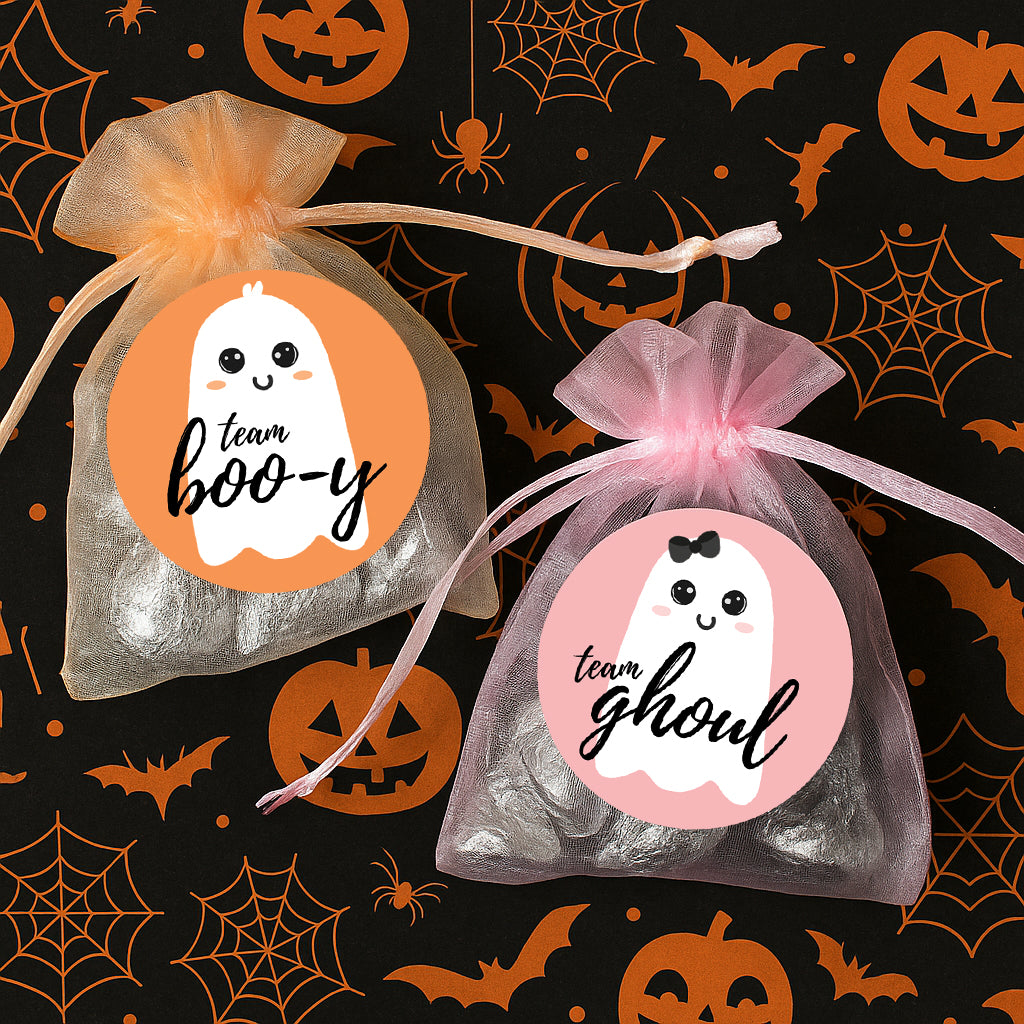 Halloween Gender Reveal Party: Little Boo - Fall Orange Team Boo-y or Pink Team Ghoul Voting Stickers - 40 Stickers