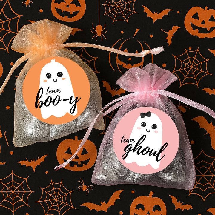 Halloween Gender Reveal Party: Little Boo - Fall Orange Team Boo-y or Pink Team Ghoul Voting Stickers - 40 Stickers
