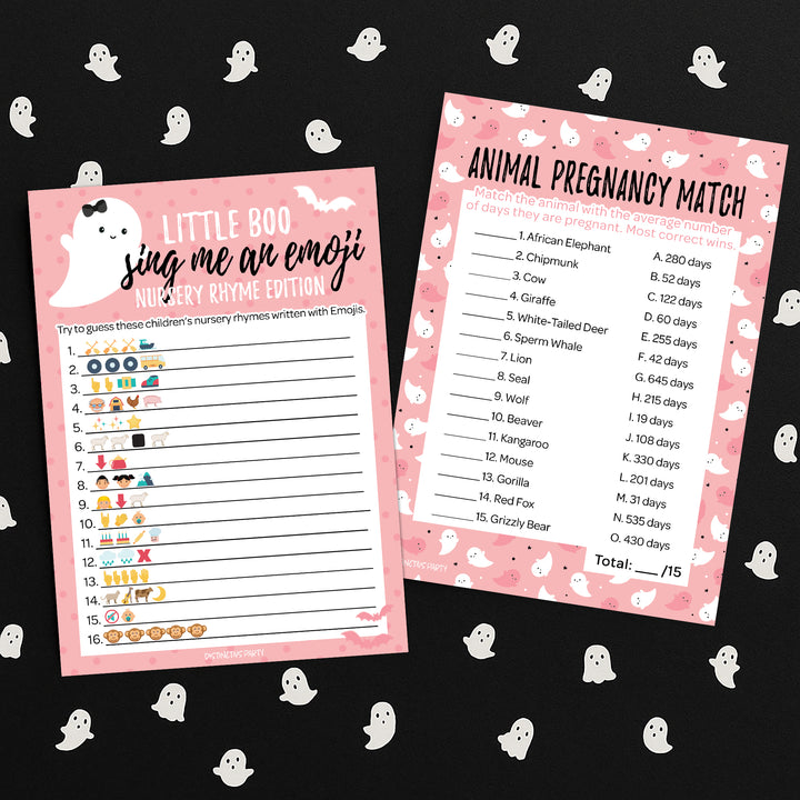 Little Boo: Pink - Baby Shower Game - Fall Sing Me An Emoji and Animal Pregnancy Match - Two Game Bundle - 20 Dual Sided Cards