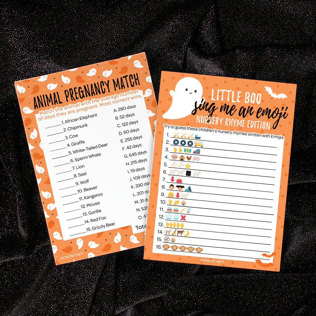 Little Boo: Orange - Baby Shower Game - Fall Sing Me An Emoji and Animal Pregnancy Match - Two Game Bundle - 20 Dual Sided Cards