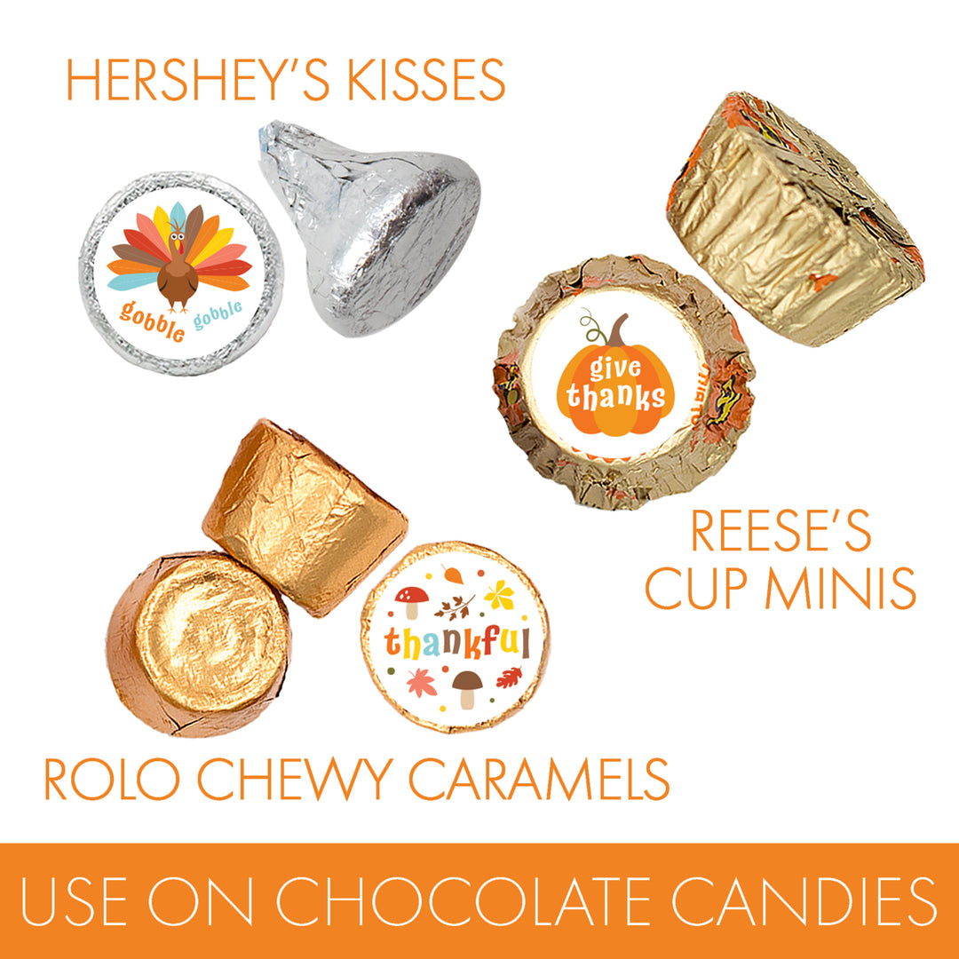 Kid's Thanksgiving Stickers - Fits on Hershey's Kisses - 180 Count