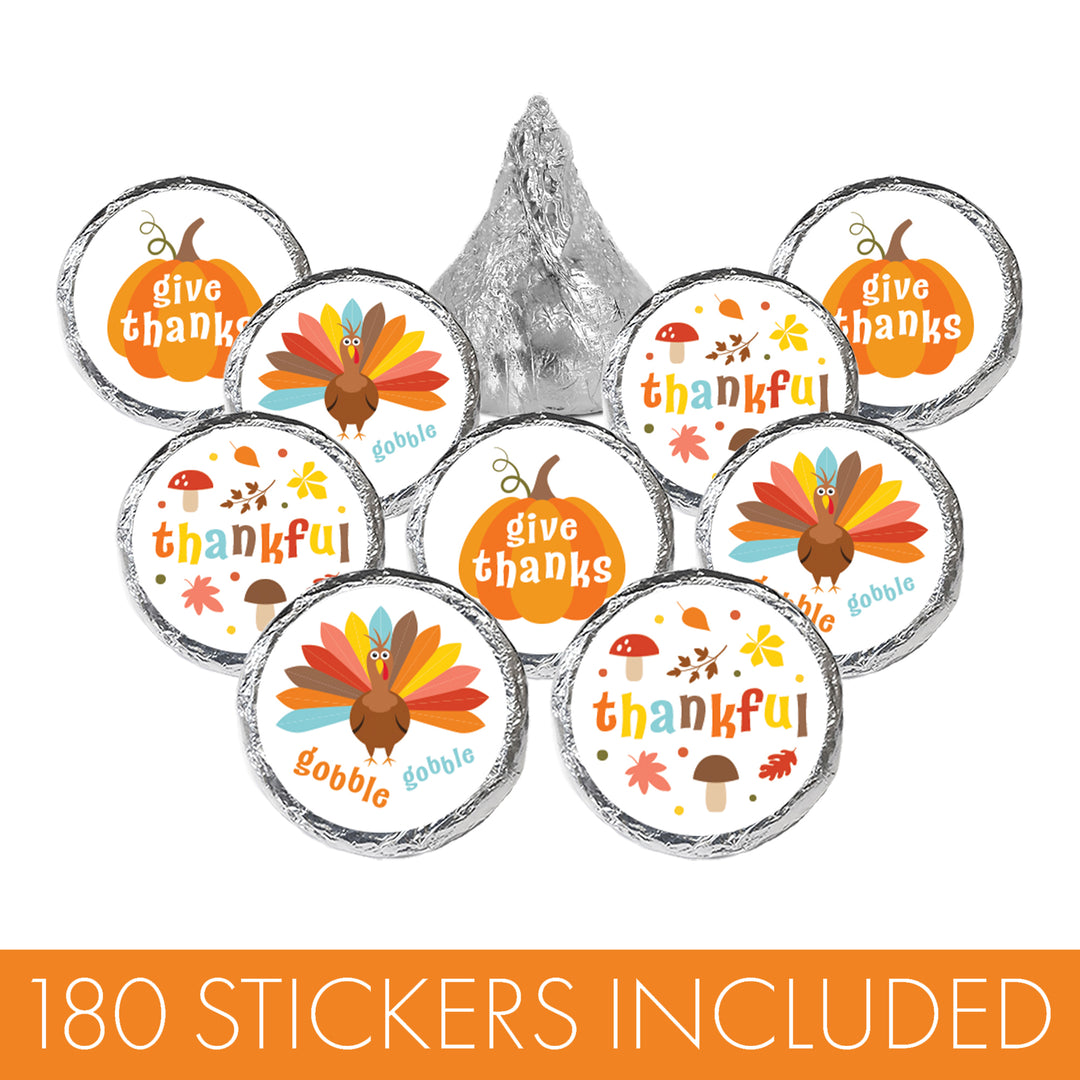 Kid's Thanksgiving Stickers - Fits on Hershey's Kisses - 180 Count