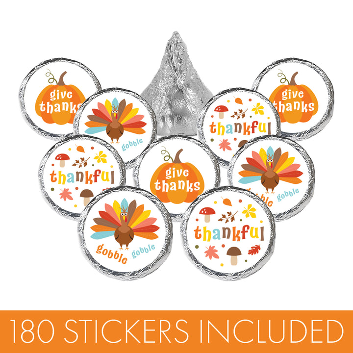 Kid's Thanksgiving Stickers - Fits on Hershey's Kisses - 180 Count
